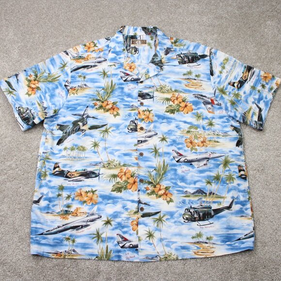 Kalaheo Hawaiian Shirt Mens XL Blue S/S WWII Bombers Fighters Planes Made in USA - Picture 1 of 14